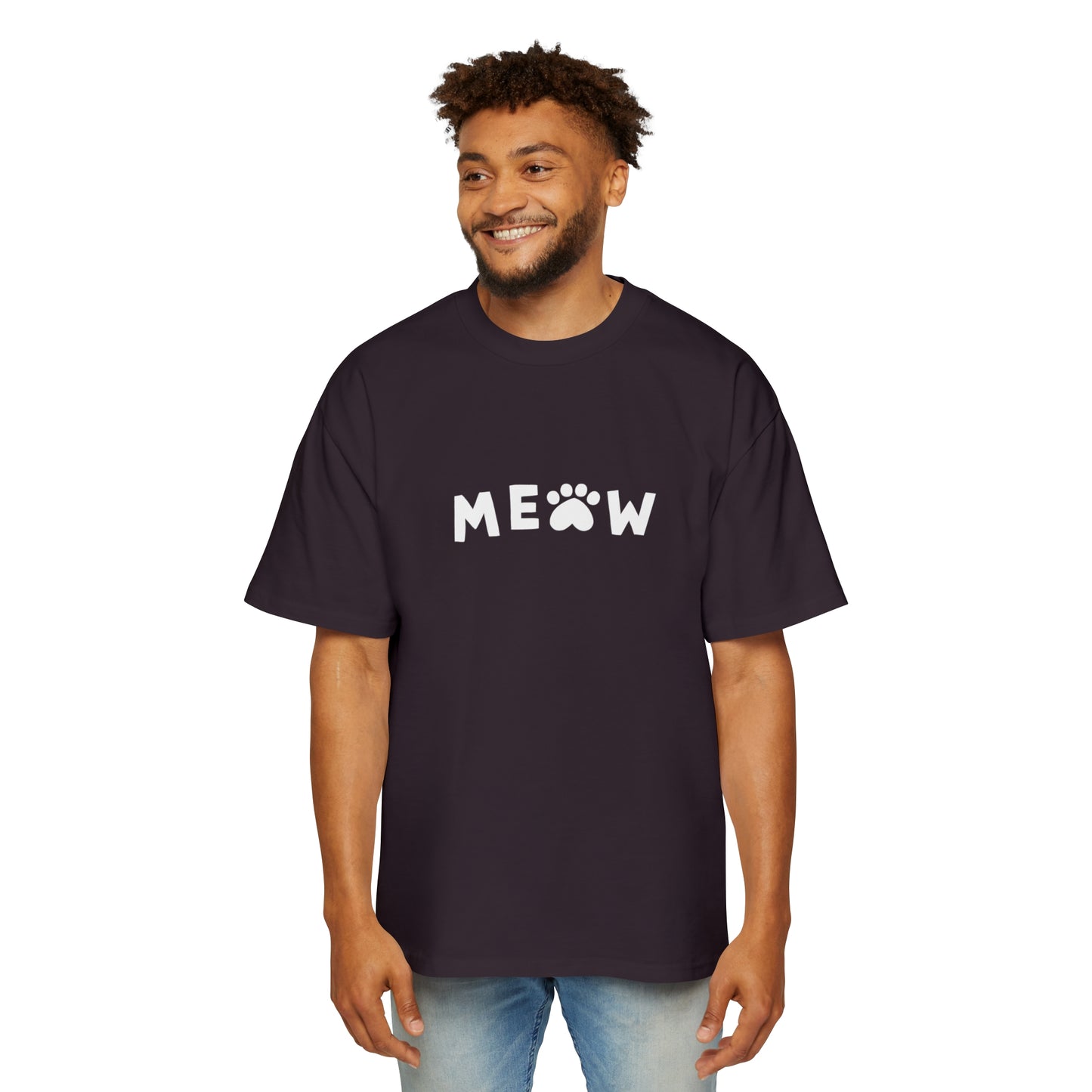 "Purrfect Crew: Men's Heavy Oversized Tee - Join the CAT GANG in Style!"