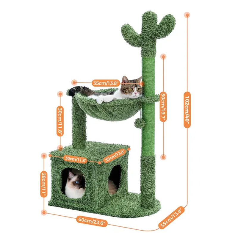 Fast Delivery Cactus Cat Tree with Condo Hammock Cat Tower Scratching Post for Kitten Bed Scratcher Cat Accessories Pet Cat Toys