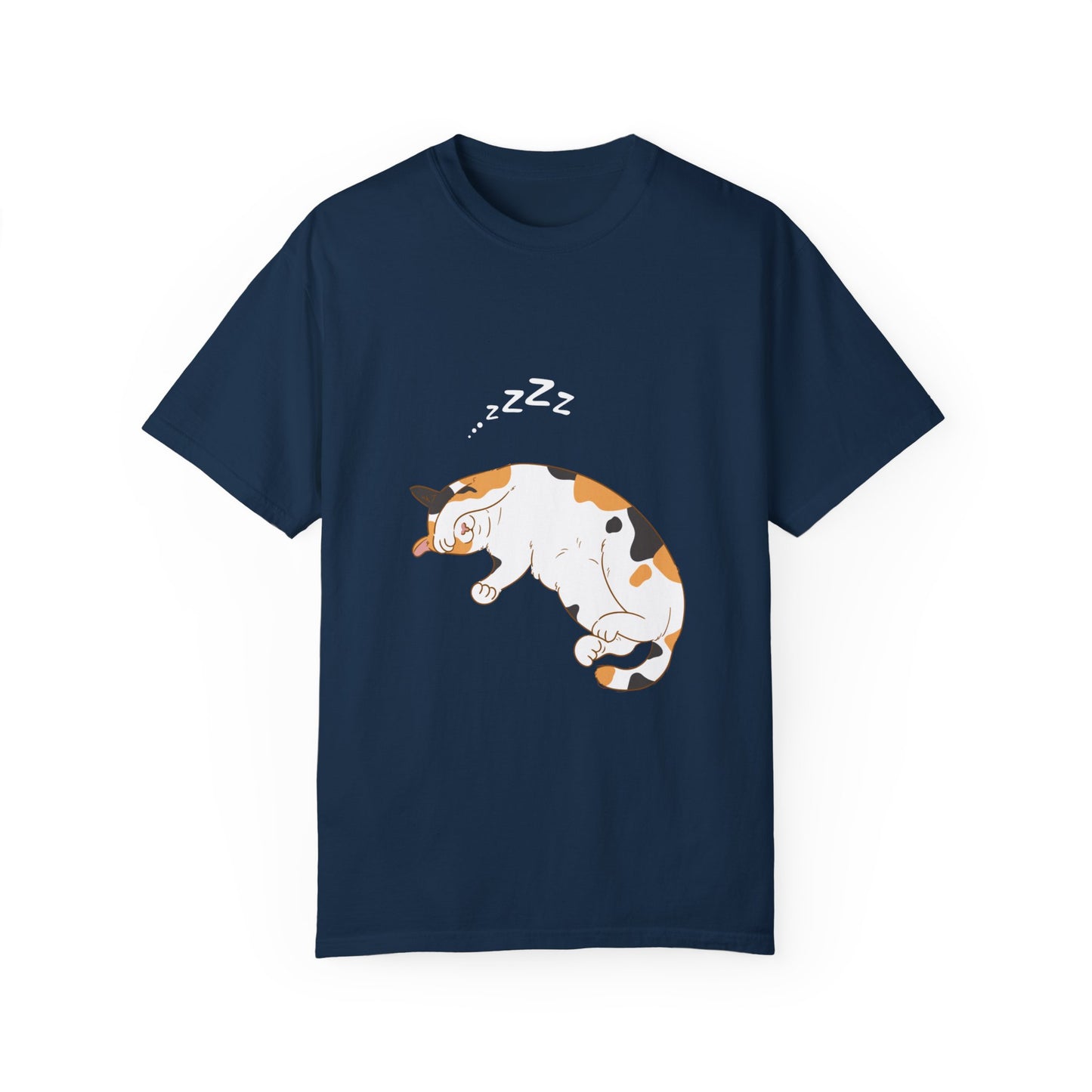 "Dreamy Days: Sleepy Cat Unisex Garment-Dyed T-shirt - Lounge in Feline Comfort and Style!"