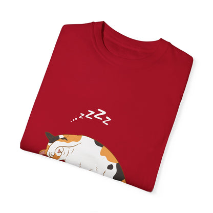 "Dreamy Days: Sleepy Cat Unisex Garment-Dyed T-shirt - Lounge in Feline Comfort and Style!"