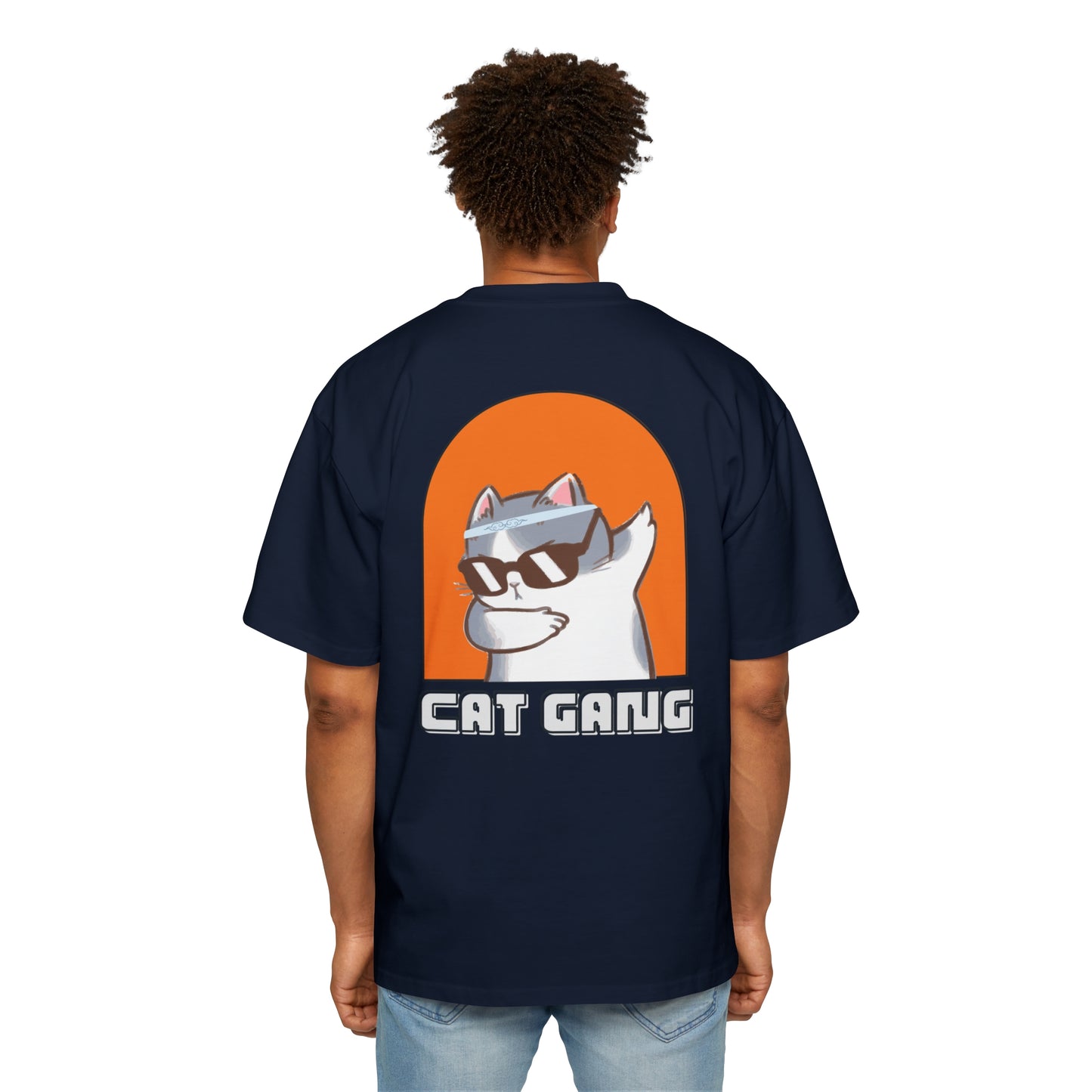 "Purrfect Crew: Men's Heavy Oversized Tee - Join the CAT GANG in Style!"