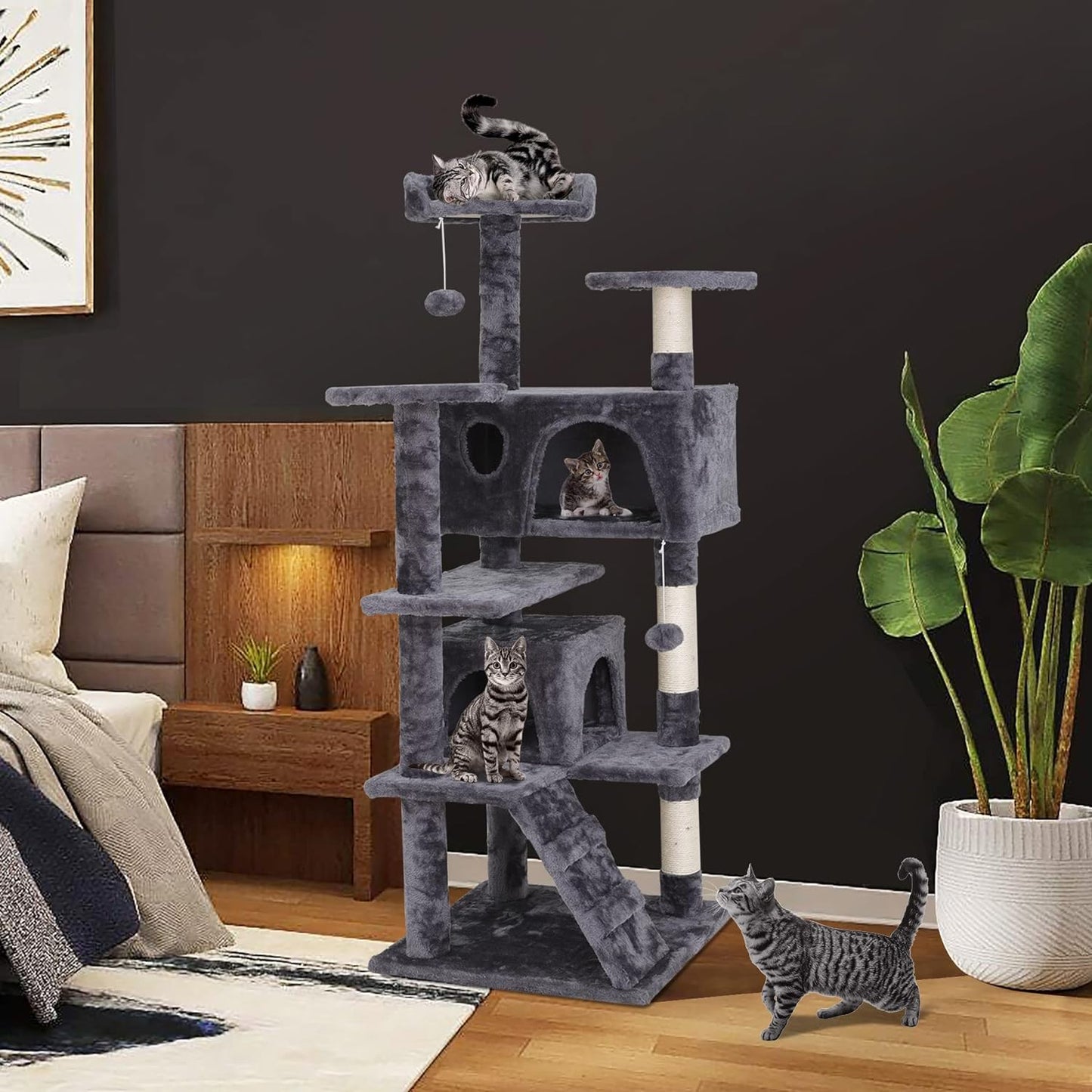 54In Cat Tree Tower for Indoor Cats Multi-Level Cat Condo Cat Bed Furniture with Scratching Post Kittens Activity Center