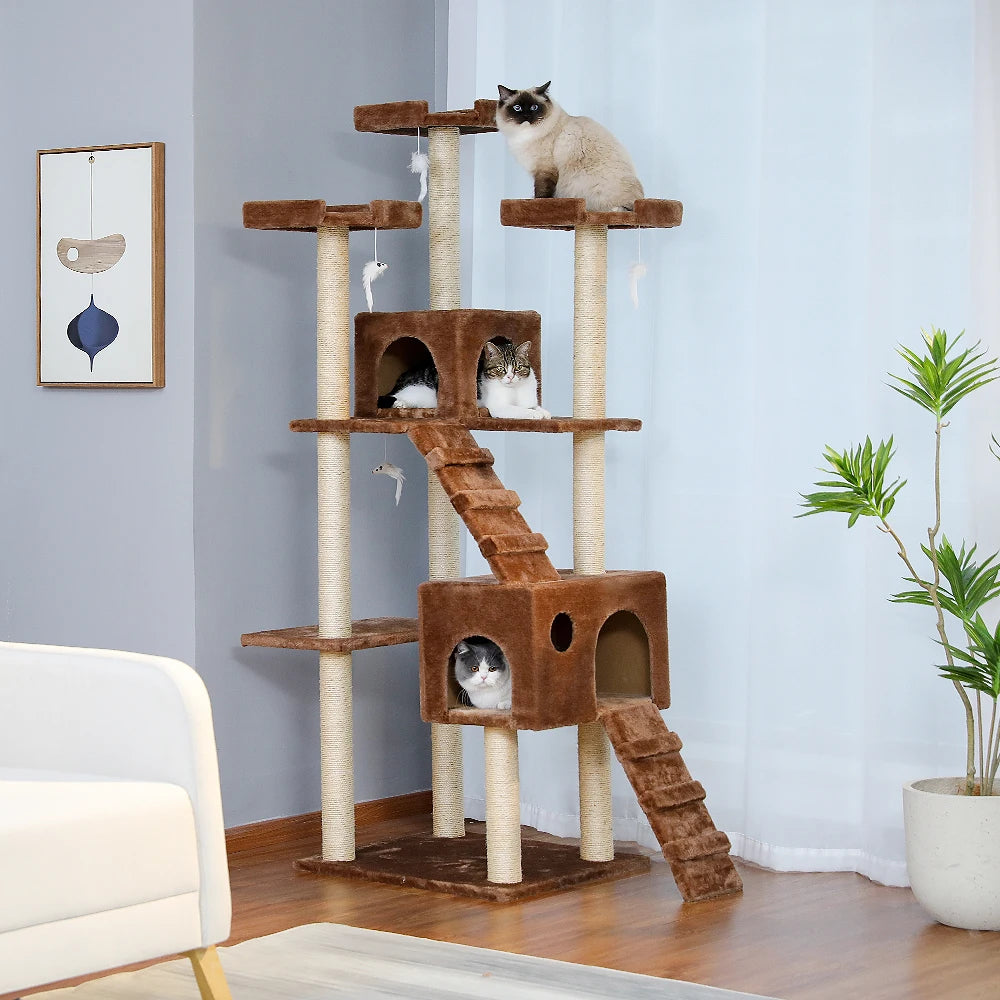 Free Shipping Cat Tree Tower with Scratching Posts Large Cat Scratcher Cat Condo Cat Accessories Pet Beds and Furniture Cat Toys