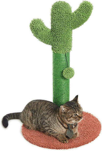 25.6" Cactus Cat Scratching Post with Dangling Ball for Cats Brown