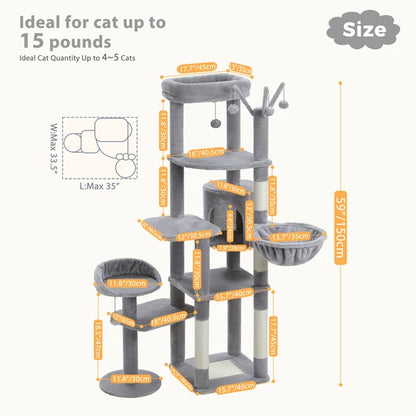 Multi-Level Cactus Cat Tree with Condo Hammock Scratching Post for Kitten Bed Cat Scrapers Large Cat Tower Cat Toys Cat Supplies