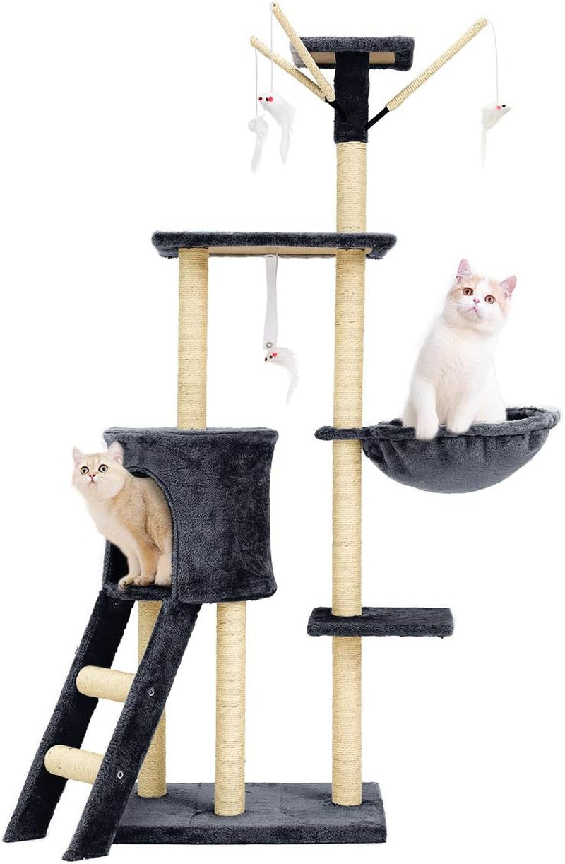 Cat Tree Cat Tower for Indoor Cats Clearance, 56" Multi-Level Cat Condo with Cat Scratching Post, Cat Toys, Basket Lounger, and Ladder, Cat Furniture Activity Center for Kitty House Play