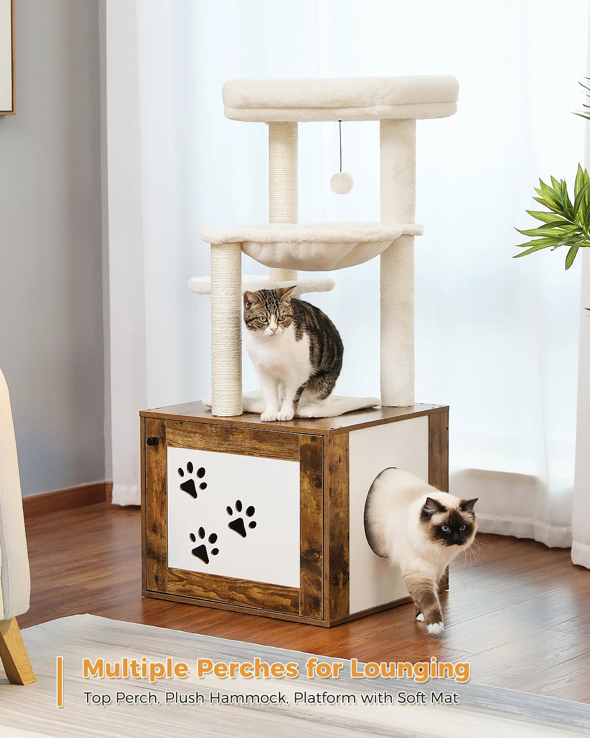 Fast Delivery Wood Cat Tree with Scratching Post Multi-Level Cat Tower Pet Furniture Bed House Cat Accessories Cat Toys