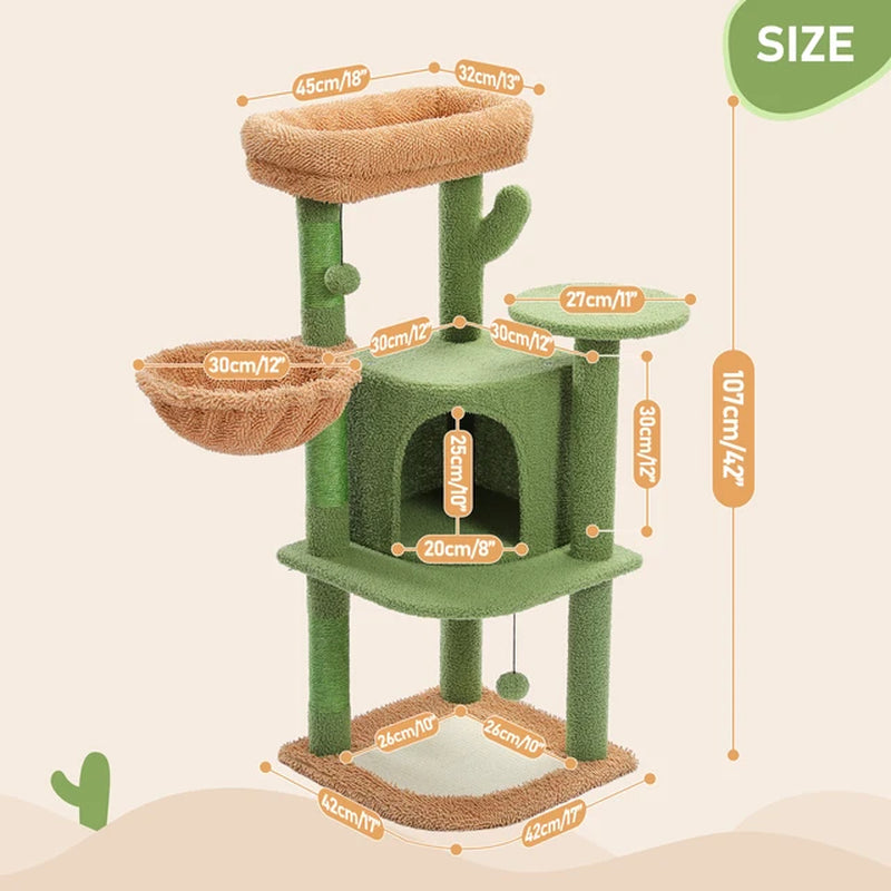 Fast Delivery Cactus Cat Tree with Condo Hammock Cat Tower Scratching Post for Kitten Bed Scratcher Cat Accessories Pet Cat Toys