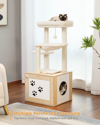 Fast Delivery Wood Cat Tree with Scratching Post Multi-Level Cat Tower Pet Furniture Bed House Cat Accessories Cat Toys