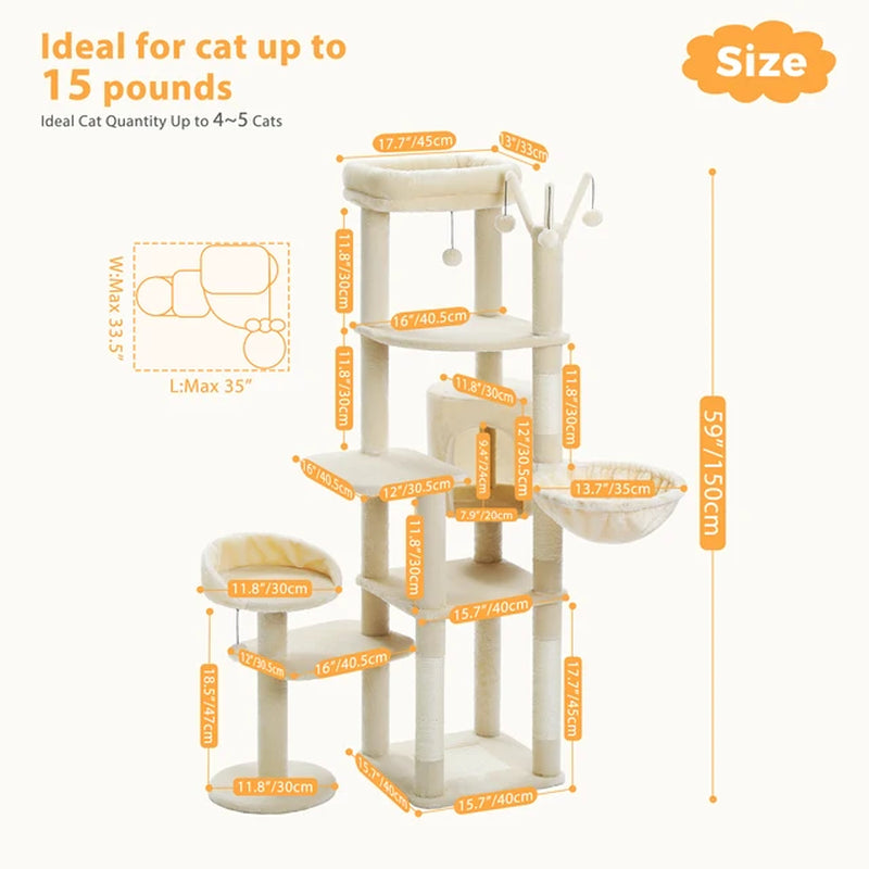 Multi-Level Cactus Cat Tree with Condo Hammock Scratching Post for Kitten Bed Cat Scrapers Large Cat Tower Cat Toys Cat Supplies