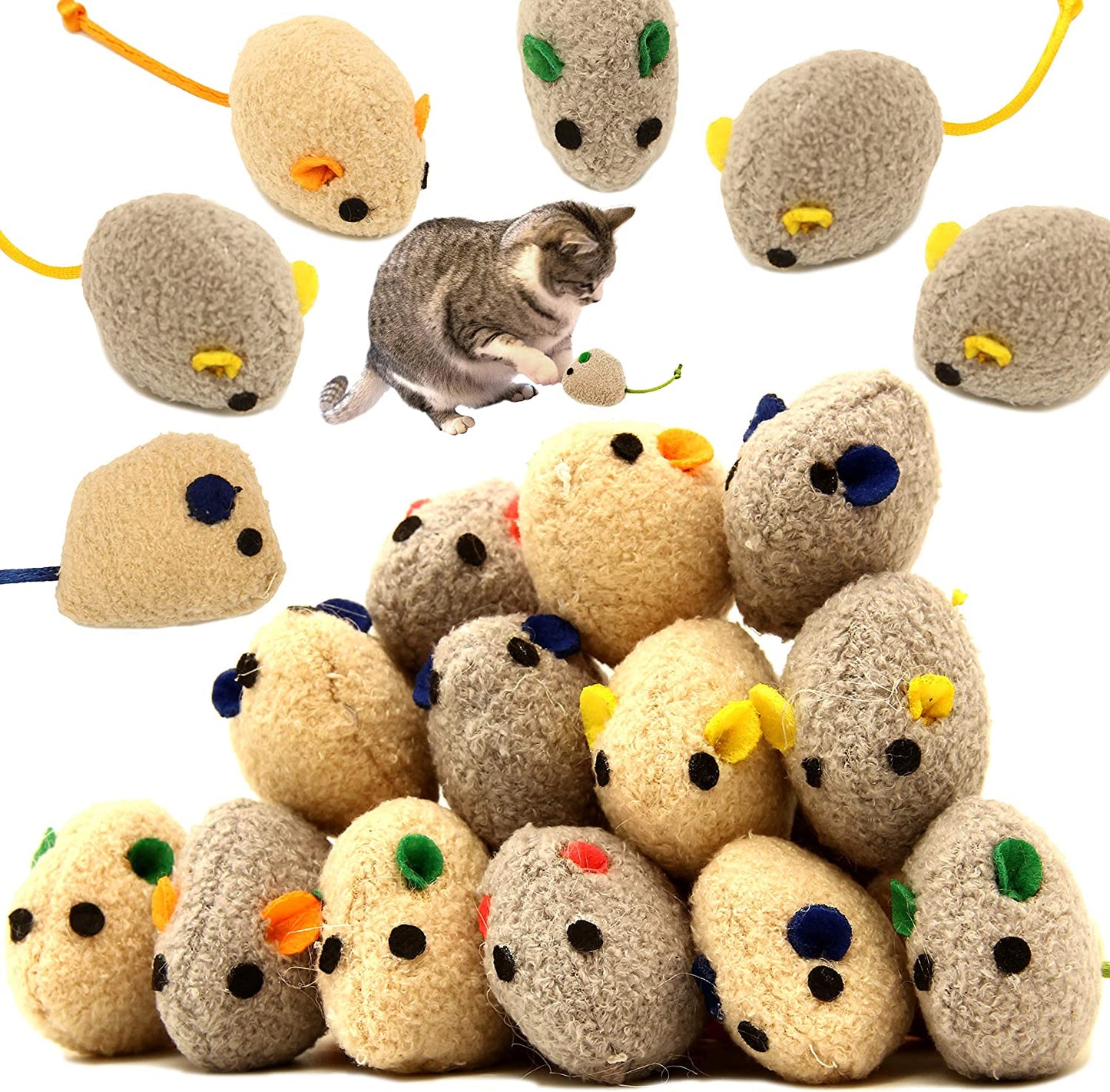 20 Pcs Cat Toys, Catnip Mice, Cat Mouse Toys, Catnip Cat Toys, Interactive Play for Cat, Puppy, Kitty, Kitten (Grey)