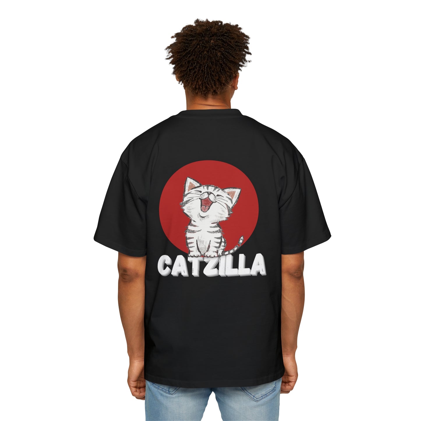 "Roar of Style: CATZILLA Men's Heavy Oversized Tee - Unleash Your Feline Fury with Fashion!"