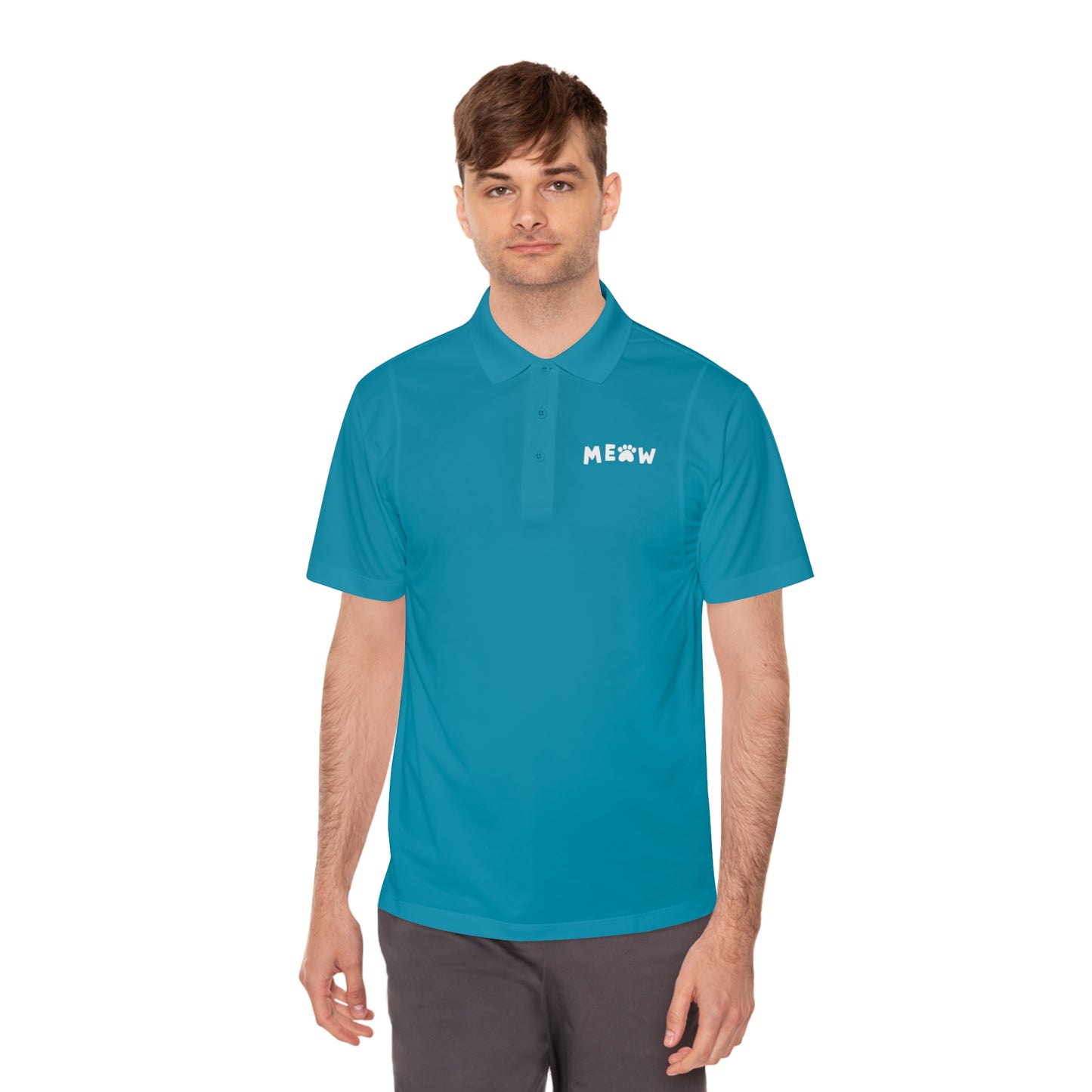 "Feline Fashion Forward: Meow Logo Men's Sport Polo Shirt - Showcase Your Love for Cats with Style!"