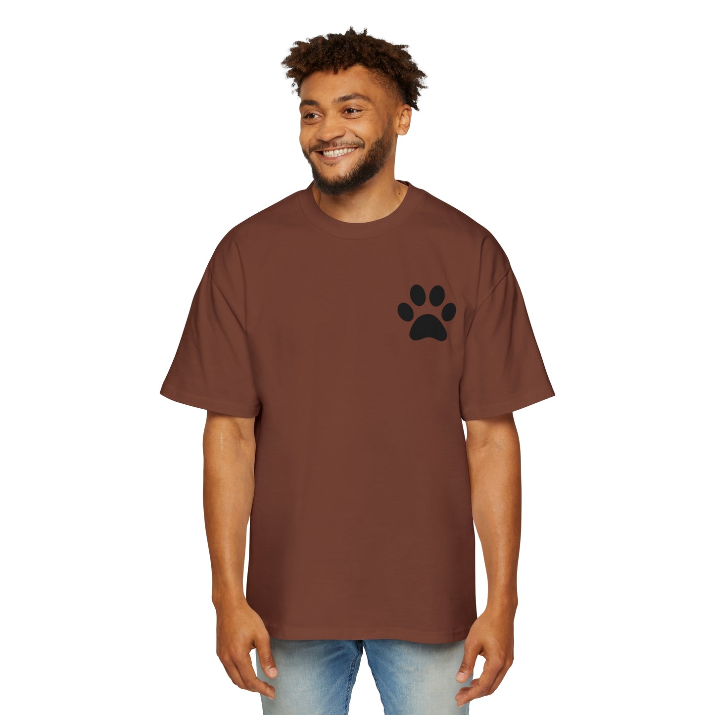 "Paw-some Style: Men's Heavy Oversized Tee - Embrace Feline Charm with Cat Paw Design!"