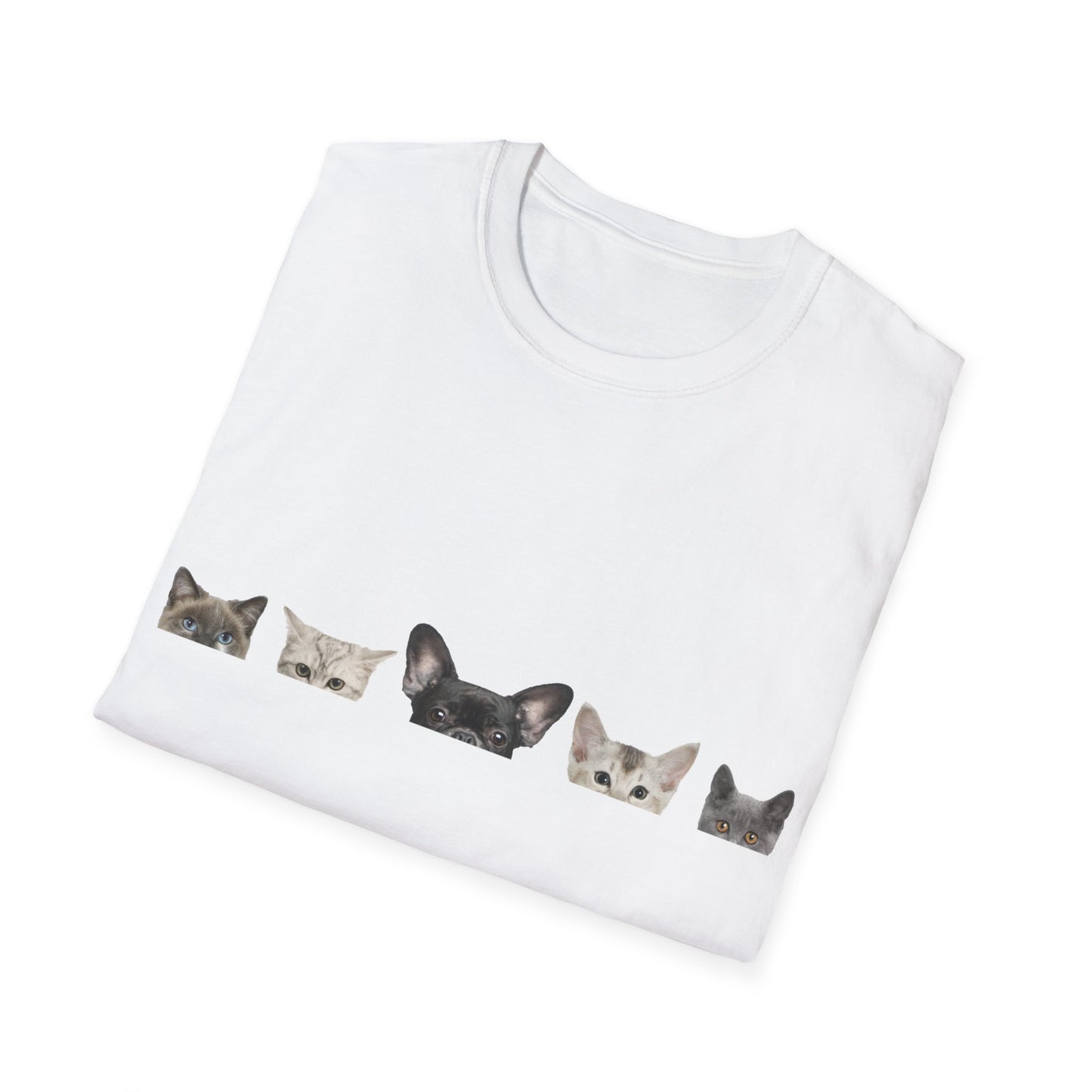 "Whisker Whimsy: Cats Hiding Unisex Softstyle T-Shirt - Discover the Charm of Feline Mystery!"