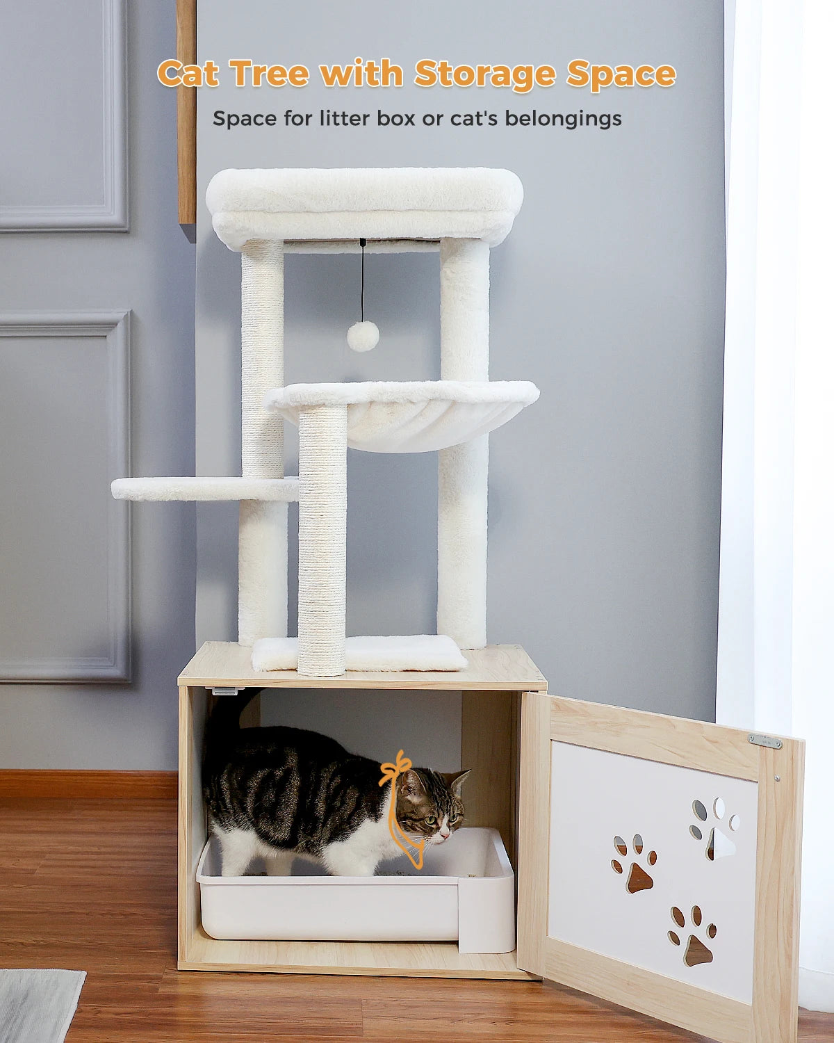 Fast Delivery Wood Cat Tree with Scratching Post Multi-Level Cat Tower Pet Furniture Bed House Cat Accessories Cat Toys