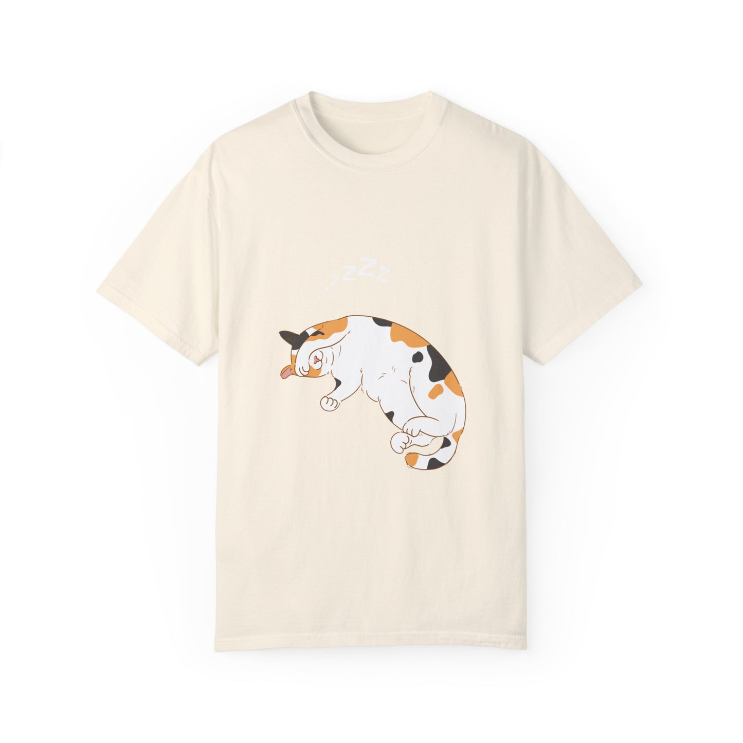 "Dreamy Days: Sleepy Cat Unisex Garment-Dyed T-shirt - Lounge in Feline Comfort and Style!"