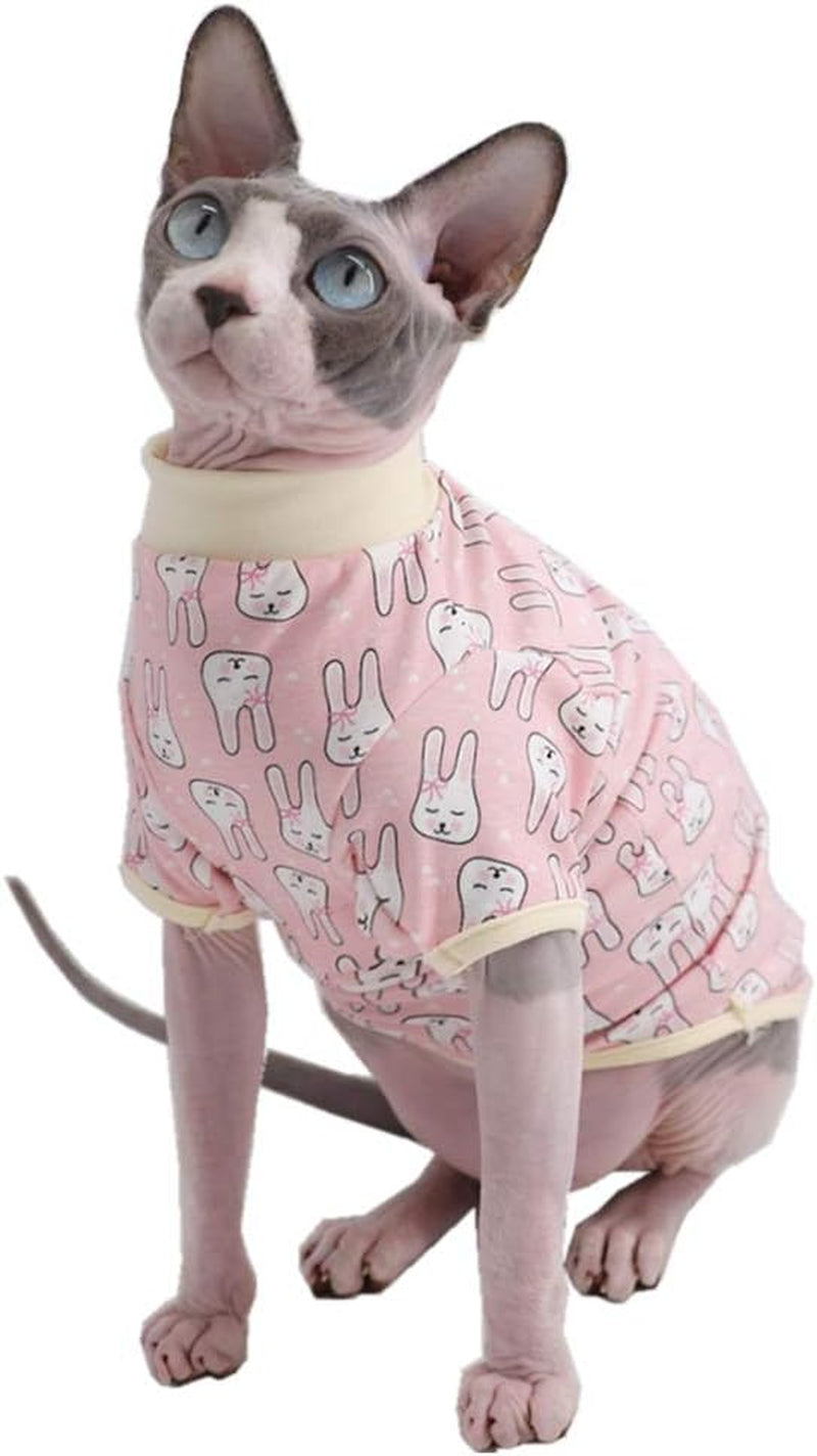 Sphynx Cat Clothes Breathable Summer Cotton T-Shirts for Cat Pajamas for Cats and Small Dogs Apparel, Hairless Cat T-Shirts (Small (Pack of 1), Bunny)