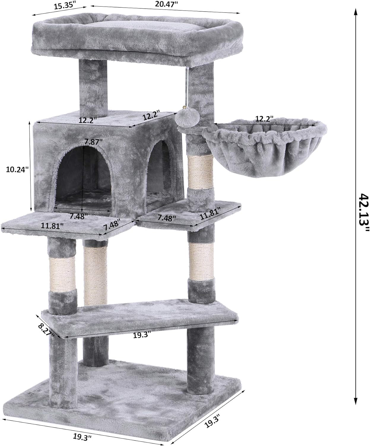 Cat Tree Tower with Top Plush Perch Multi-Level Cat Condo Sisal Scratching Posts, Cat Play House Activity Center Cat Furniture MMJ12L