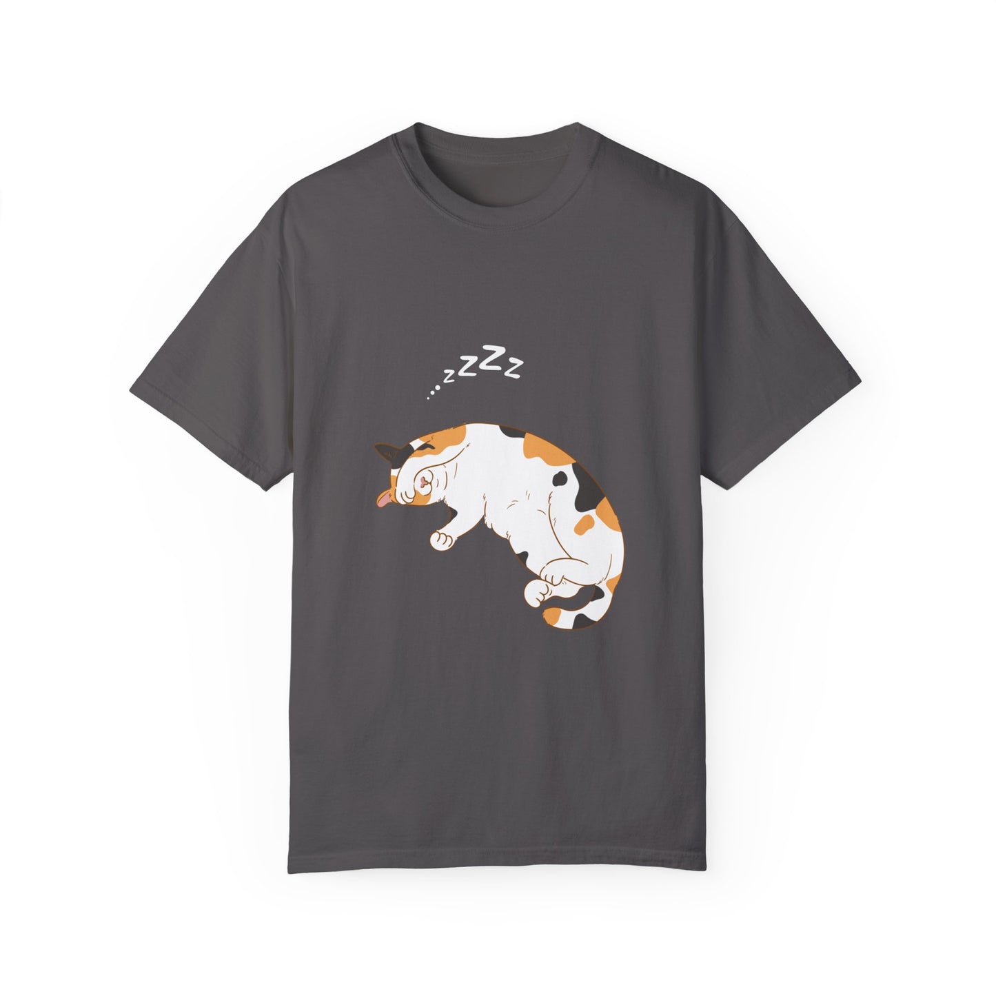 "Dreamy Days: Sleepy Cat Unisex Garment-Dyed T-shirt - Lounge in Feline Comfort and Style!"