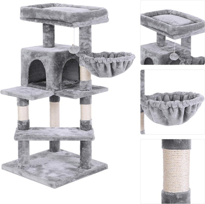 Cat Tree Tower with Top Plush Perch Multi-Level Cat Condo Sisal Scratching Posts, Cat Play House Activity Center Cat Furniture MMJ12L