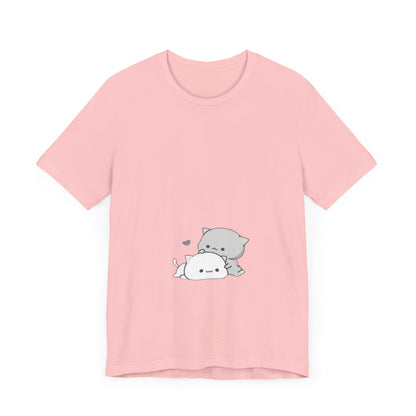 "Double the Cuteness: Cute Two Cats Unisex Jersey Short Sleeve Tee - Double the Feline Fun in Your Wardrobe!"