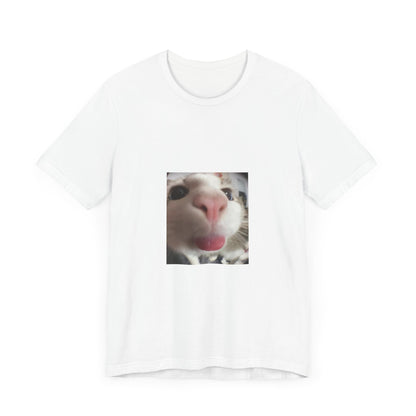 "Whimsical Whiskers: Silly Cat Unisex Jersey Short Sleeve Tee - Embrace Playful Feline Fun!"