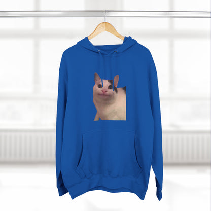 "Silly Cat Charm: Three-Panel Fleece Hoodie - Stay Cozy with Playful Feline Vibes!"