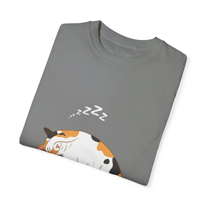 "Dreamy Days: Sleepy Cat Unisex Garment-Dyed T-shirt - Lounge in Feline Comfort and Style!"