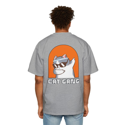 "Purrfect Crew: Men's Heavy Oversized Tee - Join the CAT GANG in Style!"