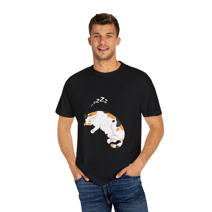 "Dreamy Days: Sleepy Cat Unisex Garment-Dyed T-shirt - Lounge in Feline Comfort and Style!"