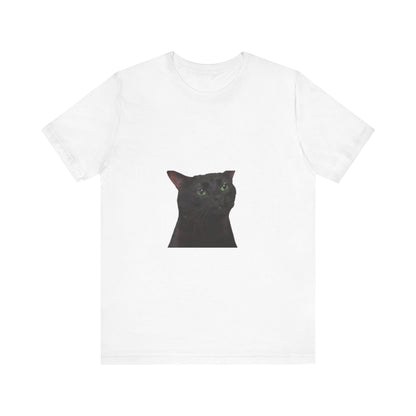 "Expressive Elegance: Sad Cat Unisex Jersey Short Sleeve Tee - Wear Your Emotions with Feline Grace!"