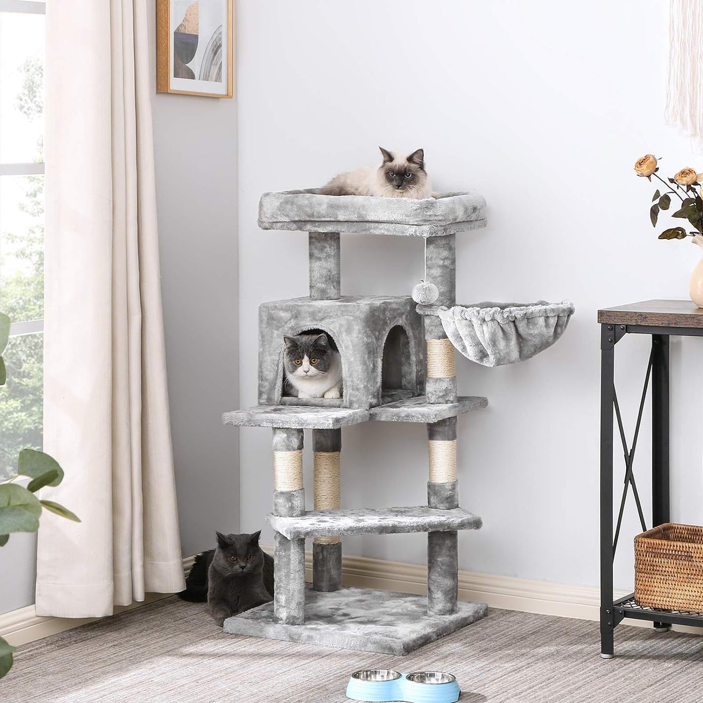 Cat Tree Tower with Top Plush Perch Multi-Level Cat Condo Sisal Scratching Posts, Cat Play House Activity Center Cat Furniture MMJ12L