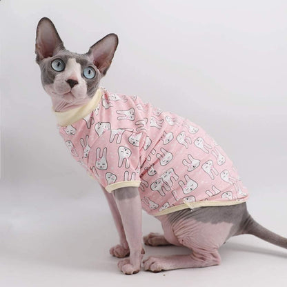 Sphynx Cat Clothes Breathable Summer Cotton T-Shirts for Cat Pajamas for Cats and Small Dogs Apparel, Hairless Cat T-Shirts (Small (Pack of 1), Bunny)