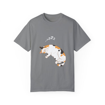 "Dreamy Days: Sleepy Cat Unisex Garment-Dyed T-shirt - Lounge in Feline Comfort and Style!"