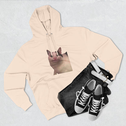 "Silly Cat Charm: Three-Panel Fleece Hoodie - Stay Cozy with Playful Feline Vibes!"