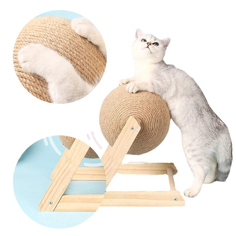 Cat Toys Wooden Scratcher Board Cat Scratching Ball Cat Grinding Paws Toys Sisal Rope Ball Cat Interactive Play Toy Cat Supply