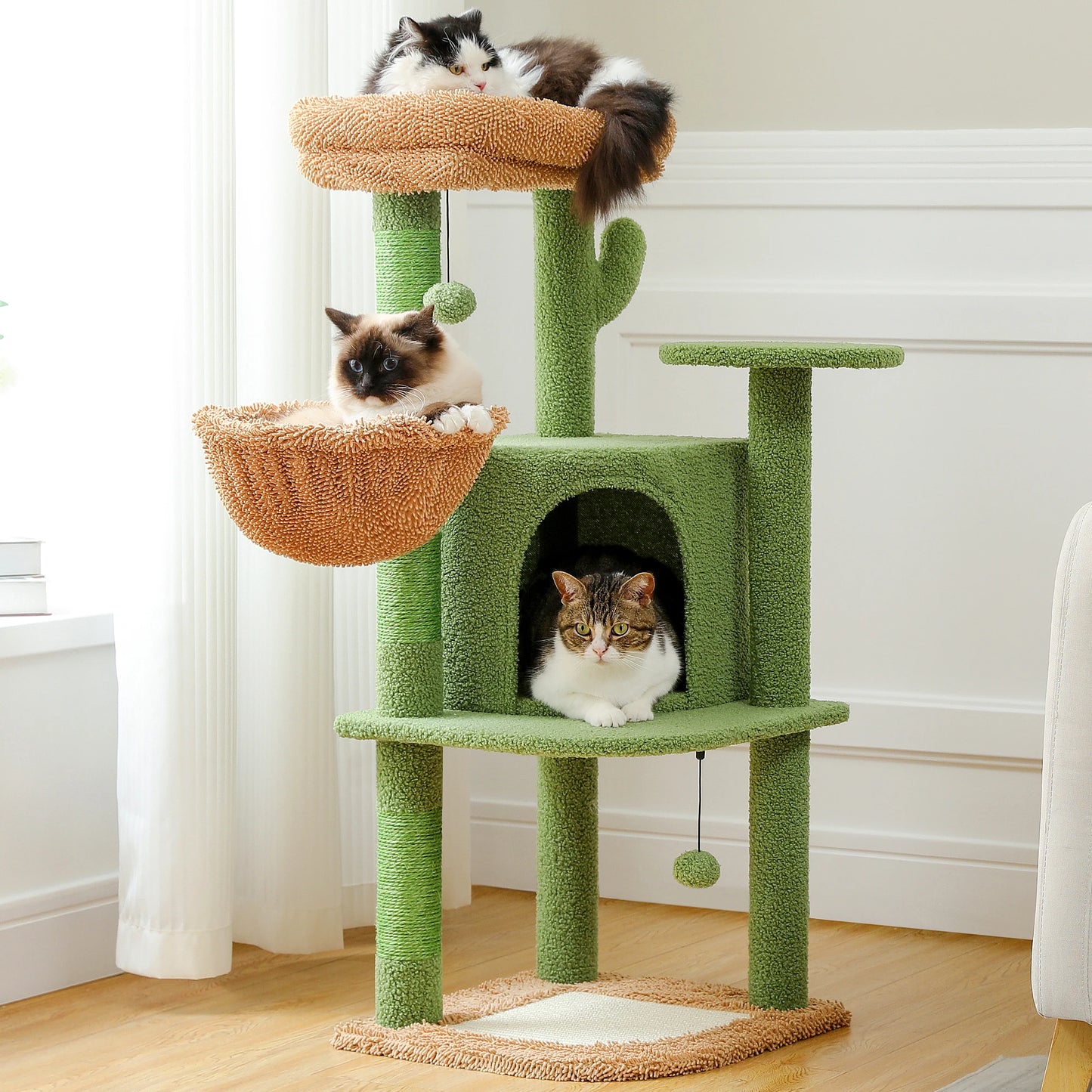 Fast Delivery Cactus Cat Tree with Condo Hammock Cat Tower Scratching Post for Kitten Bed Scratcher Cat Accessories Pet Cat Toys