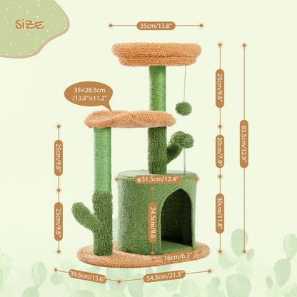 Fast Delivery Cactus Cat Tree with Condo Hammock Cat Tower Scratching Post for Kitten Bed Scratcher Cat Accessories Pet Cat Toys