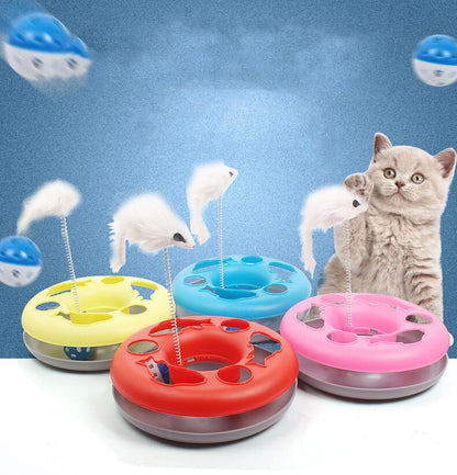 Funny Cat Toys Interactive Pet Cat Toy Disc Cat Toys Mouse Cat Toys Mouse Crazy Ball Training Amusement Plate Cat Toy Feather