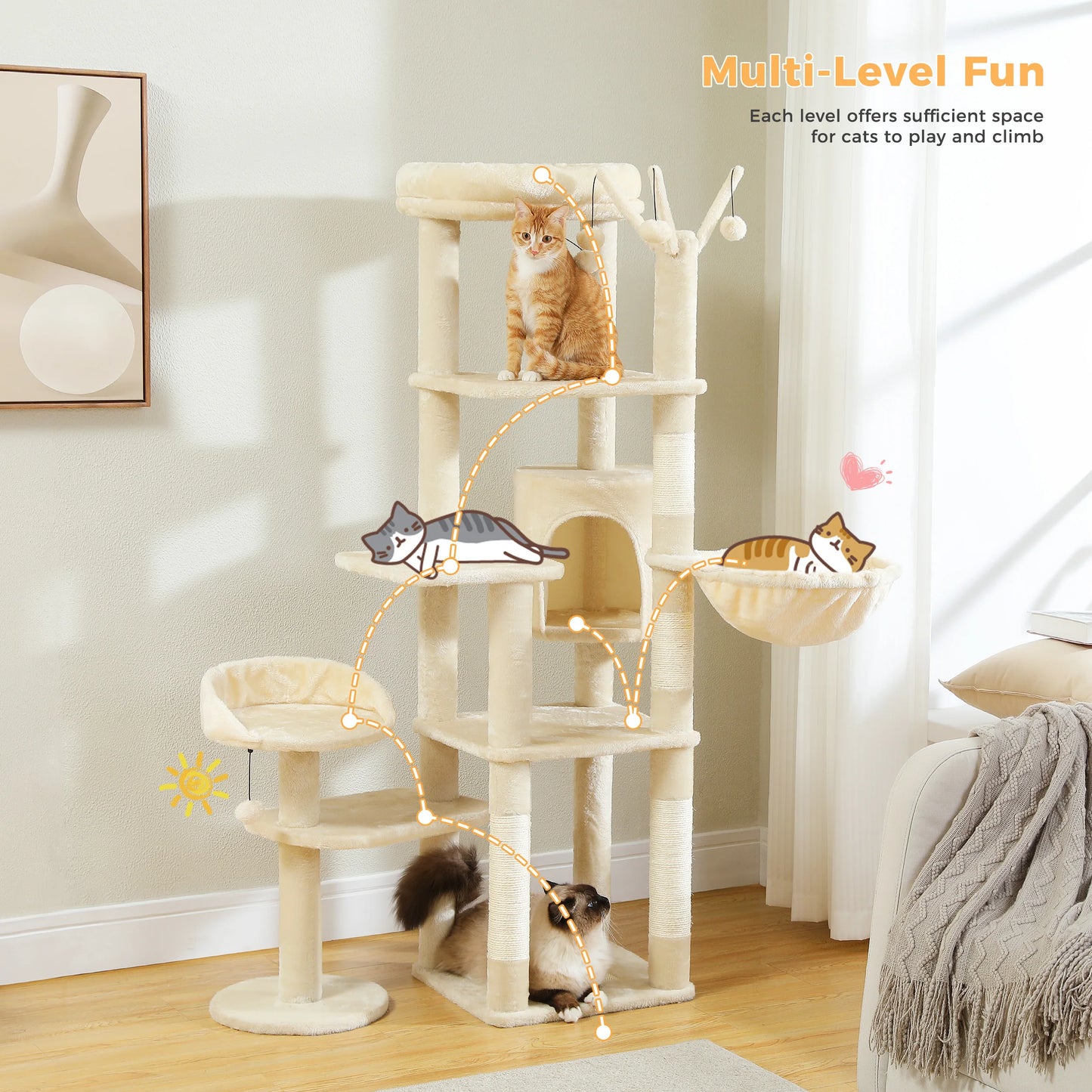 Multi-Level Cactus Cat Tree with Condo Hammock Scratching Post for Kitten Bed Cat Scrapers Large Cat Tower Cat Toys Cat Supplies