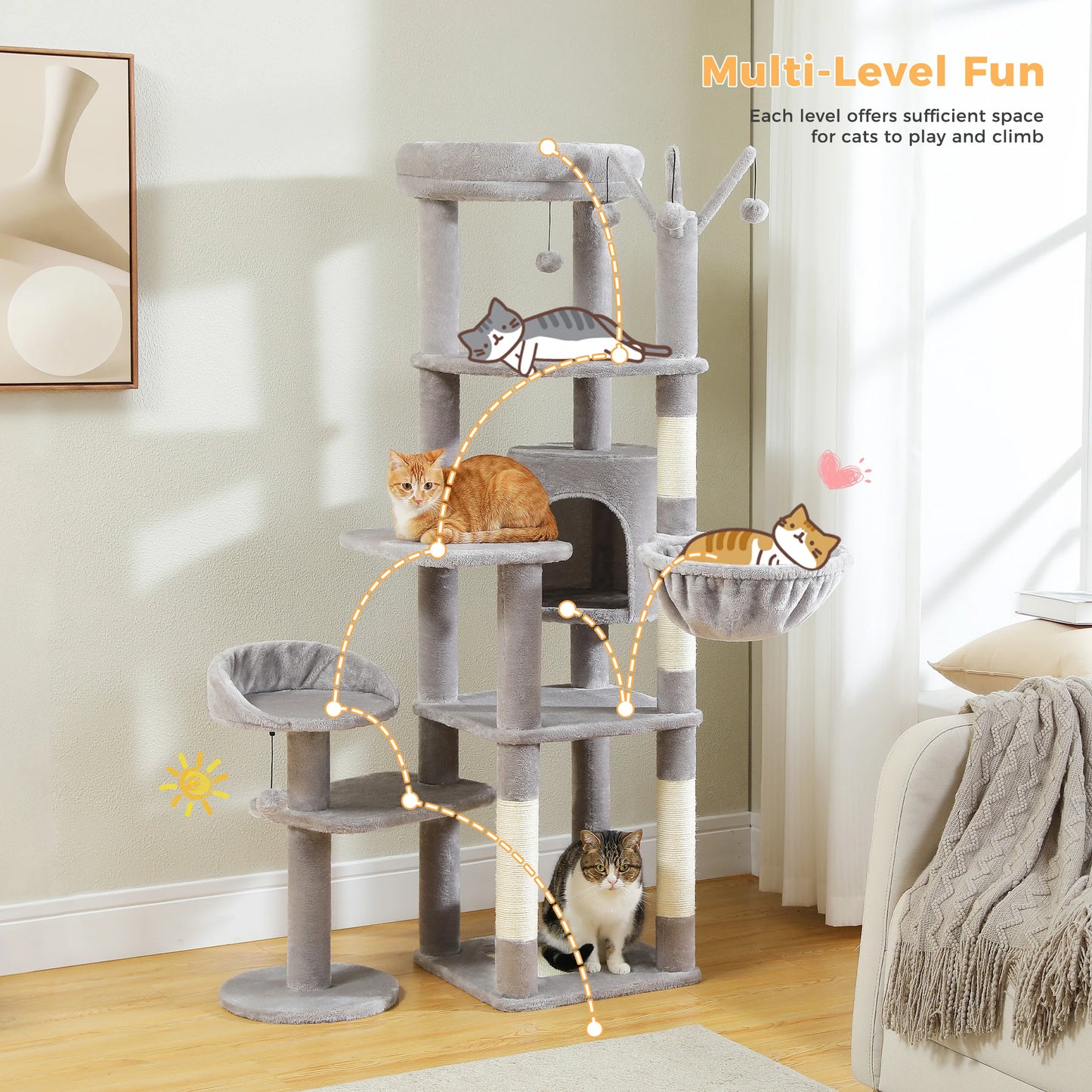 Multi-Level Cactus Cat Tree with Condo Hammock Scratching Post for Kitten Bed Cat Scrapers Large Cat Tower Cat Toys Cat Supplies