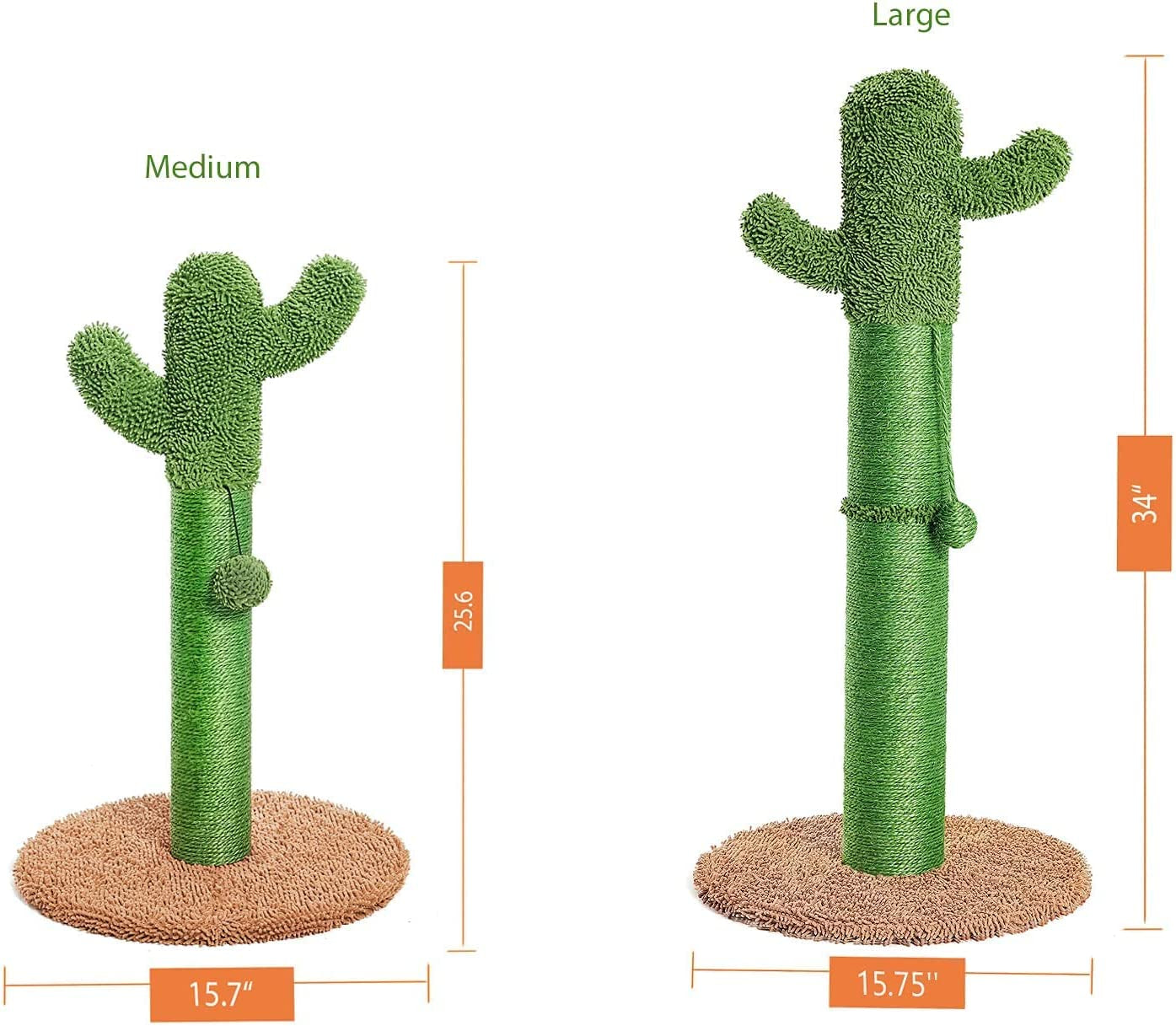 25.6" Cactus Cat Scratching Post with Dangling Ball for Cats Brown