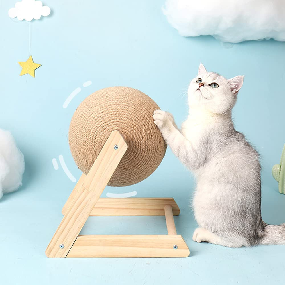 Cat Toys Wooden Scratcher Board Cat Scratching Ball Cat Grinding Paws Toys Sisal Rope Ball Cat Interactive Play Toy Cat Supply