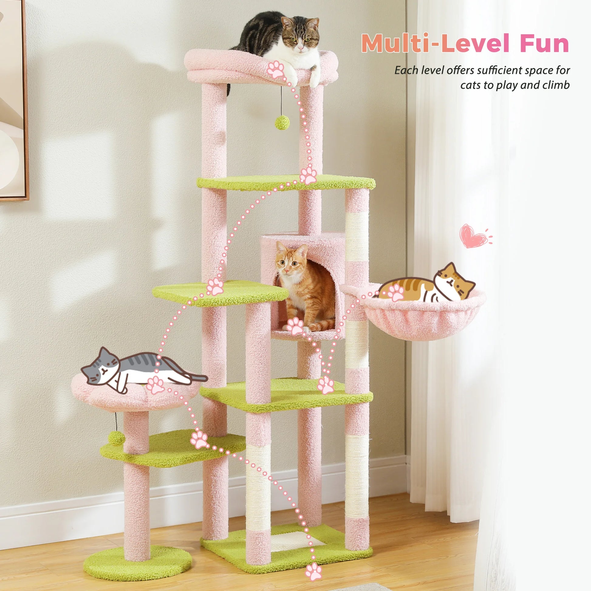 Multi-Level Cactus Cat Tree with Condo Hammock Scratching Post for Kitten Bed Cat Scrapers Large Cat Tower Cat Toys Cat Supplies