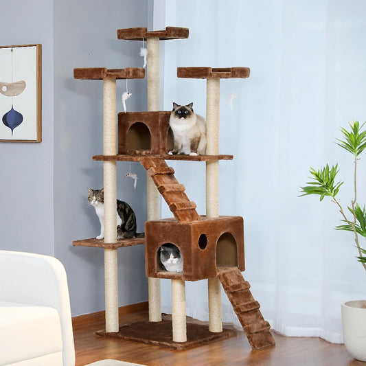 Free Shipping Cat Tree Tower with Scratching Posts Large Cat Scratcher Cat Condo Cat Accessories Pet Beds and Furniture Cat Toys