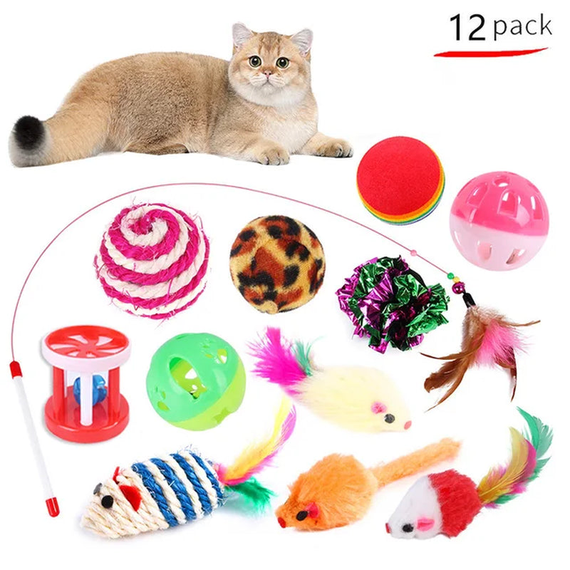 Kitten Toys Variety Pack-Pet Cat Toys Combination Set Cat Toy Funny Cat Stick Sisal Mouse Bell Ball Cat Supplies