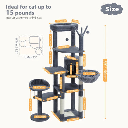 Multi-Level Cactus Cat Tree with Condo Hammock Scratching Post for Kitten Bed Cat Scrapers Large Cat Tower Cat Toys Cat Supplies