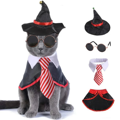 Christmas Cat Clothes Bat Wings Dog Costume Bowknot Cat Collar Cosplay Necklace Scarf Summer Sun Hat Pet Dog Cat Cowboy Hats