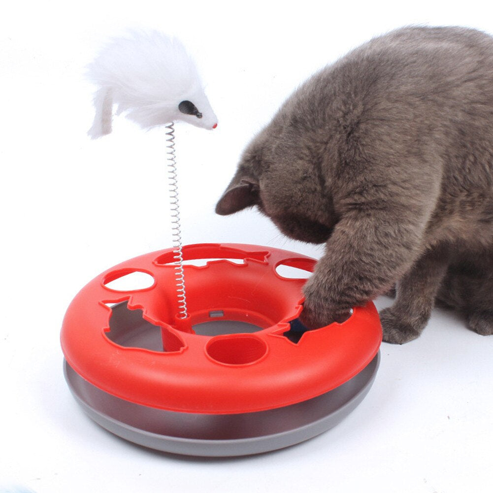 Funny Cat Toys Interactive Pet Cat Toy Disc Cat Toys Mouse Cat Toys Mouse Crazy Ball Training Amusement Plate Cat Toy Feather